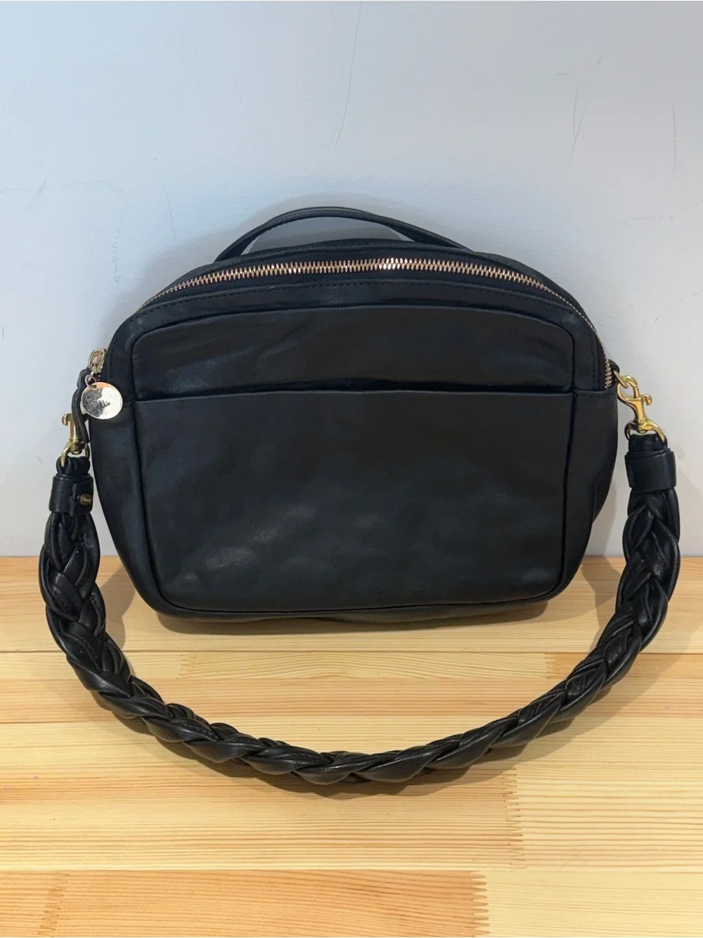 Clare V. Midi Sac in Black Leather with Braided Shoulder Strap - Picture 7 of 16